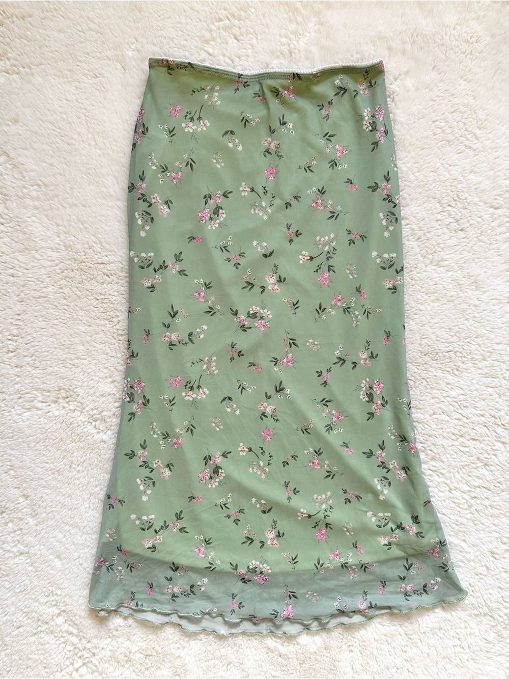 SHEIN Floral Midi Skirt in Green & Pink Size Medium